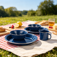 Ensemble de vaisselle en émail pour le camping en plein air - 6 pièces, assiettes, bols et tasses légers et non toxiques pour le barbecue et le pique-nique avec logo personnalisé