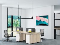 Station de travail moderne à 4 places, bureau, à cadre métallique, avec pied en croix, reconnaissance faciale, Base d'ordinateur