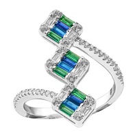 Expédition rapide bague en argent 925 avec pierre bleue empilable baguette diamant dame plaqué or luxe femmes 5a bague en zircon coloré