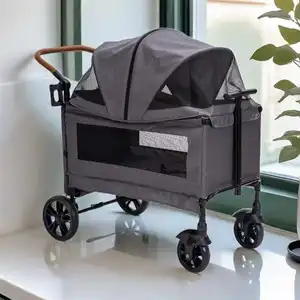 Portable Fabric Dog Stroller Aluminum Tube Pet Cart Outdoor Travel 4 Wheel Large Capacity Pet Stroller