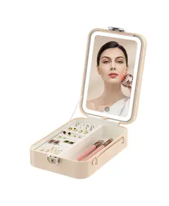 Étui de rangement Portable pliable avec écran tactile de voyage, boîte à cosmétiques en cuir Pu, sac de maquillage avec miroir Led