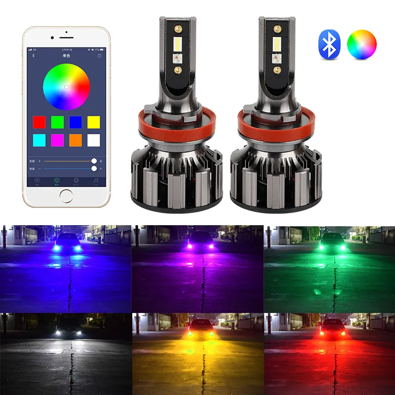 Raych – ampoule de phare LED RGB 9007 puces feux de jour 7200 Lumens 50W multicolores contrôle via application Mobile