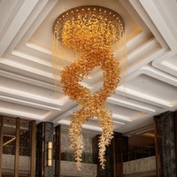 Lustre sur mesure de luxe, grande taille, pour décoration intérieure, villa, hall d'hôtel, escalier, lampe suspendue en verre artistique doré personnalisée