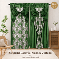 Rideaux de luxe à 2 panneaux en jacquard, à volants cascade, avec passe-tringle, imprimés, lot de 2, en stock, vente en gros pour la maison
