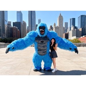 Langhaariges blaues aufblasbares Gorilla-Maskottchen-Kostüm für Erwachsene, Plüsch-King-Kong-Anzug für Karneval, Umzug, Halloween-Party, Aufführung - Product Image 1