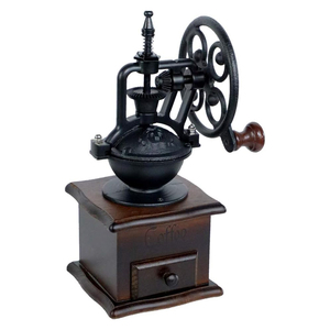 Moulin à café manuel moderne, broyeur à grains de café à meules coniques en métal et bois, design roue Ferris, pour la préparation du café - Product Image 1