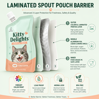 Pochette souple personnalisée pour aliments pour chats avec bec verseur, sachet vertical en aluminium pour animaux de compagnie, emballage liquide pour friandises humides