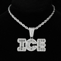 Pendentif Lettres ICE en Strass Plaqué Or pour Homme, Style Hip Hop Icy Bling, avec Chaîne Cubaine à Griffes