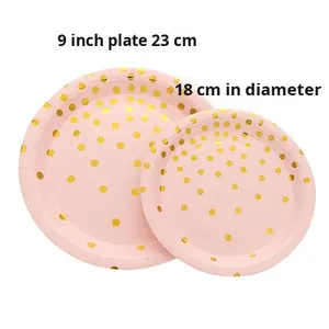 Modern Pink Gold Dot Design Disposable Tableware Set Factory Wholesale Custom Degradable Paper Plates Cup Tableware Sets - Product Image 6