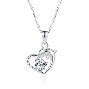 D336 luxe Ocane 925 argent Sterling bleu coeur CZ dauphin coeur collier pendentif femmes bijoux fins breloque (à l'exclusion de la chaîne) - Product Image 5