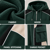 Ensemble de survêtement en molleton pour homme, personnalisé, avec sweat à capuche zippé intégral et pantalon cargo à blocs de couleur, 2 pièces, pour tenue décontractée quotidienne