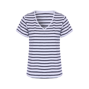 T-shirt à larges rayures en coton épais à manches courtes pour femme, grande taille, motif horizontal audacieux et silhouette confiante, indispensable - Product Image 1