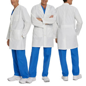 Haute qualité blanc hommes médecin veste à la mode tissé tissu vêtements de travail court imprimé infirmière laboratoire blouse pour hôpital clinique - Product Image 1