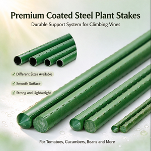 Estacas de acero recubiertas de plástico verde, barras perforadas de soporte para plantas de jardín para tomates, pepinos, frijoles y uvas - Product Image 1