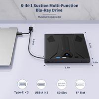 Lecteur Blu-ray externe 8-en-1 USB 3.0/Type-C, prend en charge 100 Go, grave DVD/CD/BD pour Windows, macOS, MacBook, ordinateur portable, ordinateur de bureau
