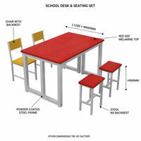 Ensemble de bureau de formation avec tabouret 1200x600x900mm, plateau en HDF robuste, structure en acier, pour projets gouvernementaux et scolaires