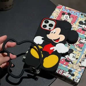 Dessin animé mignon Mickey Silicone 3D coque de téléphone avec anneau sangle couverture arrière pour iPhone 15 14 13 12 11 pro max XS XR 7 8 PLUS