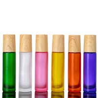 Flacons roll-on en verre mat coloré de 10 ml et 5 ml pour parfum, huile essentielle et collyre, avec bouchon en bambou/métal et application roll-on