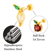 Pendiente de acero inoxidable estilo frutas tropicales Maina, joyería para piercing de cartílago y hélice, arete de circonita colorida de alta calidad para tragus