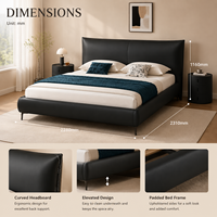 Modernes Schwarzes Lederbett mit Umweltfreundlichem Design und Geschwungenem Kopfteil für Schlafzimmer