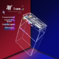 Étui à cigarettes transparent pour 20 cigarettes avec briquet USB, lumière LED respirante 7 couleurs, briquet électrique coupe-vent, accessoires pour fumeurs