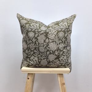 Laurel Green Mahogany Red <strong>Floral</strong> Block Printed on Waterproof Cushion Cover, Outdoor <strong>Pillowcase</strong>/ - Product Image 6