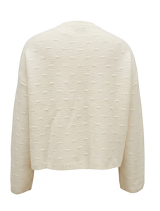 Women's White Cropped Knit <b>Sweater</b> <b>Crewneck</b> Loose Fit Ribbed Pullover Autumn Winter Long Sleeve Casual Ladies - Product Image 3