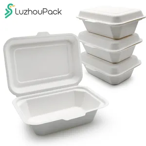 LuzhouPack 600ml Bagazo a prueba de grasa Biodegradable Sandwich Togo Container Take Away Food Packaging Paper Bento Lunch Box