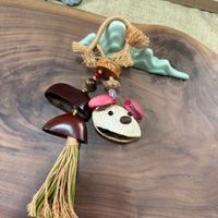 Ensemble d'ornements suspendus pour voiture en bois naturel tressé à la main, style bohème, porte-bonheur, sac de richesse, pendentif rustique, charme chinois, cadeau