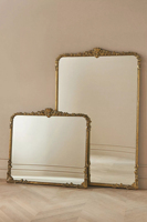 Miroir mural antique vintage orné en or, cadre en bois filigrané, style européen décoratif pour salon, chambre, entrée, maison