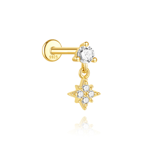 Gold Plated S925 Sterling <b>Silver</b> Single Stud <b>Earring</b> Flower Design with CZ Stone <b>Cartilage</b> Piercing Jewelry for Women - Product Image 2