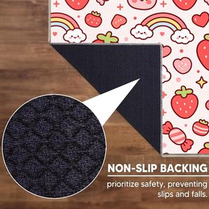 Tapis de sol antidérapant à poils ras, résistant aux taches, lavable, motif fraise arc-en-ciel kawaii, pour chambre à coucher, <span class=keywords><strong>d</strong></span>écoration intérieure - Product Image 6
