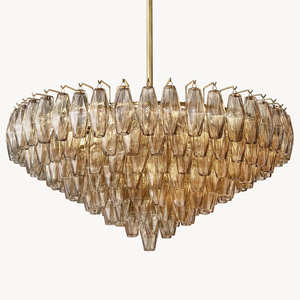 Lámpara de Araña Redonda de Vidrio Estilo Retro Americano, Lámpara de Araña de Lujo para Restaurante, Diseño Nórdico, Moderna, para Sala de Estar, 37 Pulgadas, Vidrio Ahumado - Product Image 2