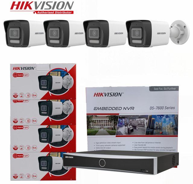 Hikvision Original 4CH 4MP PoE Kit DS-2CD1043G2-LIU *4 + DS-7604NXI-K1/4P NVR Human/Vehicle DetectionAcuSense Hybrid Light