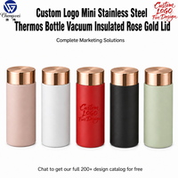 Bouteille isotherme en acier inoxydable miniature avec logo personnalisé, 200 ml, 280 ml, couvercle rose doré, bouteille d'eau isolée, 5 couleurs