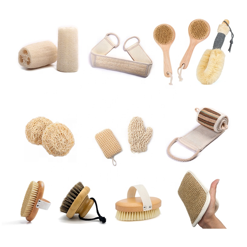 Многоразовый Отшелушивающий скраб для тела и душа, ремешок, съемная Массажная головка, Бамбуковая деревянная щетка для сухой кожи, набор кистей для ванны и тела