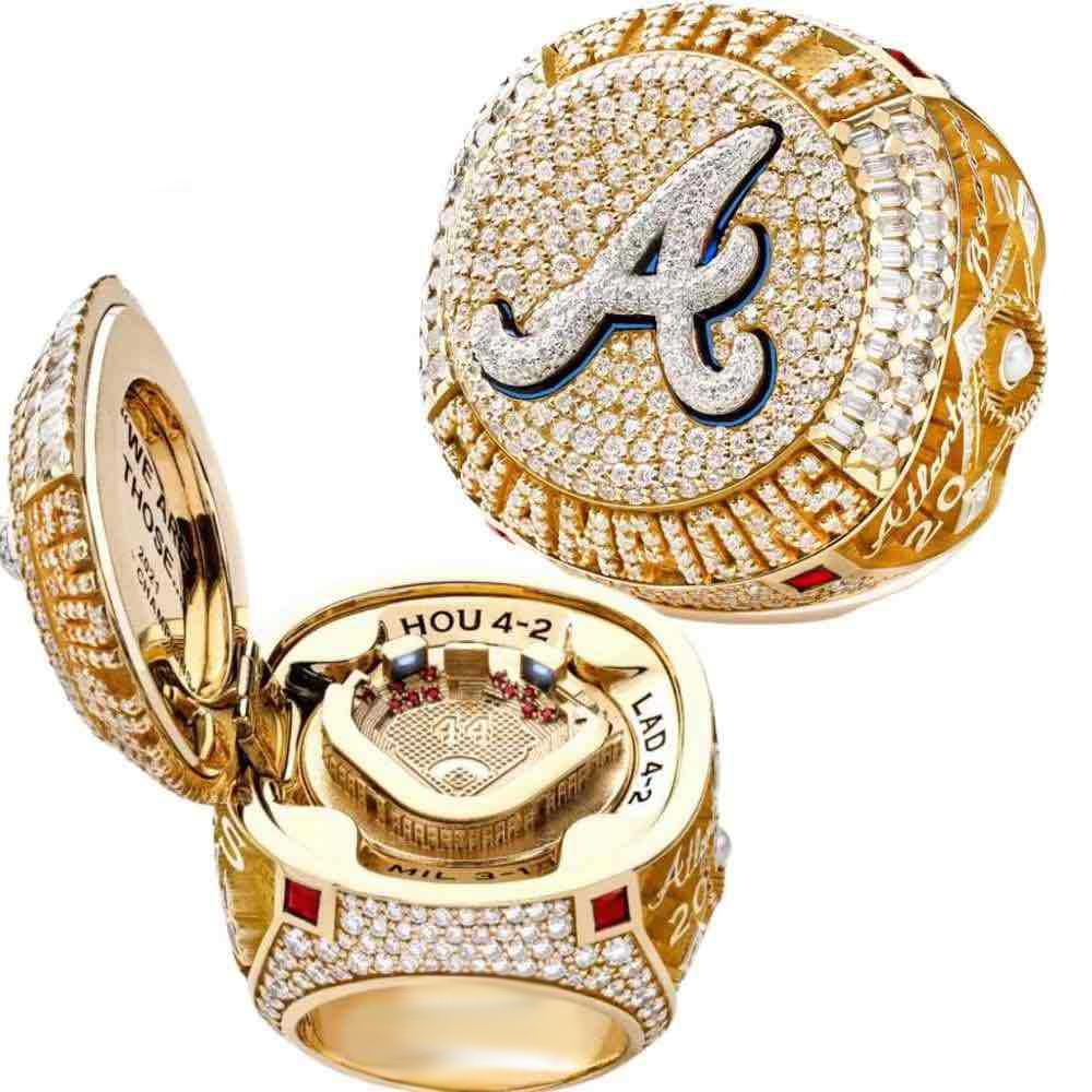 Nombre y número personalizados 2021MLB Atlanta Braves 9 Jugadores Nuevo diseño oficial Anillo de béisbol que se puede abrir