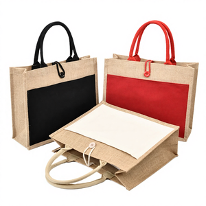 Wholesale Custom Printed Reusable <b>Medium</b> Natural <b>Handbags</b> Luxury Red White Christmas Jute Shopping Tote Bag Zipper Closure REJER - Product Image 4