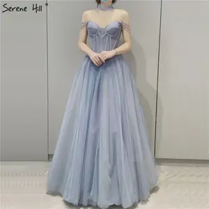 Gaun Prom pesta bahu terbuka biru 2024 gaun malam Formal LA70470 Serene Hill grosir untuk wisuda
