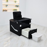 Fauteuil de pédicure spa noir de luxe avec massage électrique et table pliable, porte-gobelet pour salon de manucure et pédicure