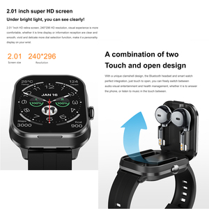 Nouveau 2.01 TFT montre intelligente avec écouteurs fréquence cardiaque oxygène sanguin moniteur de sommeil 240mAh NFC fournisseur en gros usine - Product Image 5