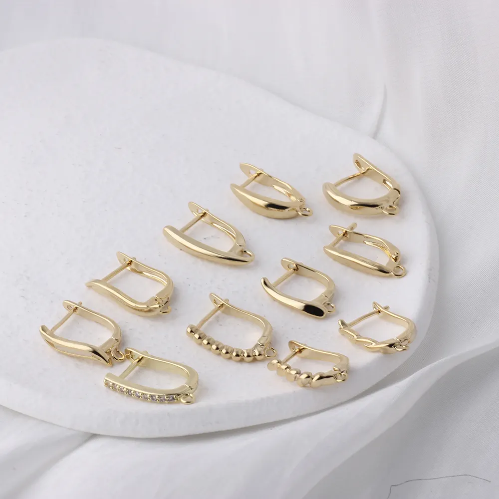 18k Gold Ohrringe Hacke Haken Goldohrringe Ohrhörer Messing Ohrringe Haken Funde DIY Schmuckzubehör Großhandel