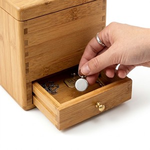 Urne funéraire fonctionnelle en bambou pour animaux de compagnie avec tiroir coulissant pour souvenirs, boîte commémorative personnalisée pour cendres et rangement de collier - Product Image 4