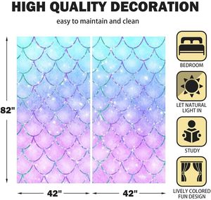 Cortinas de Ventana con Diseño de Sirena para Niñas, Color Morado y Azul, con Escamas Brillantes de Fantasía, para Habitación de Bebé, Dormitorio, Guardería, Decoración Infantil - Product Image 5