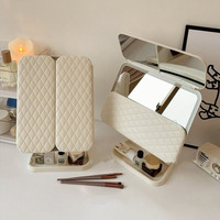 Support de table à trois volets 1X 2X 3X Loupe Miroir de maquillage à lumière LED avec interrupteur à capteur tactile Miroir cosmétique de bureau rose
