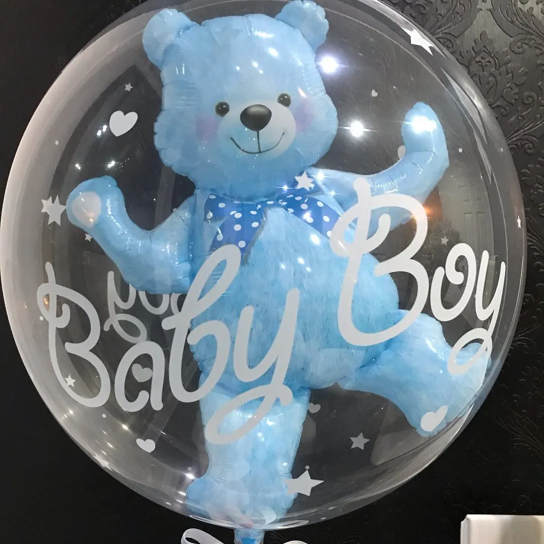 4D透明な女の赤ちゃん男の子クマバブルボール誕生日パーティーブルーピンクバルーンベビーシャワー性別披露装飾DIYギフト用品