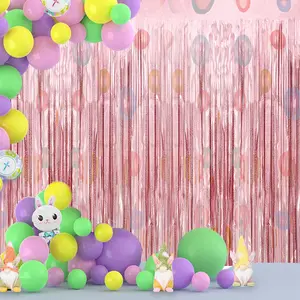 Easter Day Theme Party Holiday Festival Decorations Supplies Sets 1*2m Rose Gold Green Laser Rain Curtain For Wall
