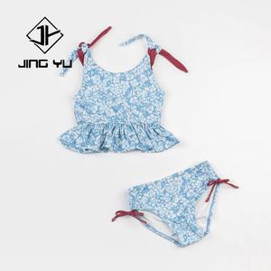 Designer New Swimsuit Ruffle Top Drawstring Children Swimwear Custom Recycled Nylon Girls Bikini - Product Image 1