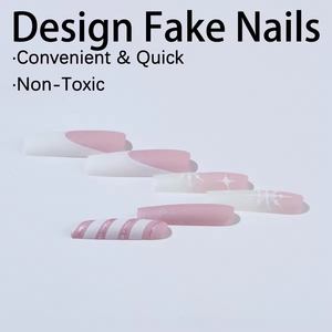 Patrón cuadrado francés Uñas artificiales Navidad Copo de nieve blanco Tubería de agua Tira de uñas Usable para dedos - Product Image 4