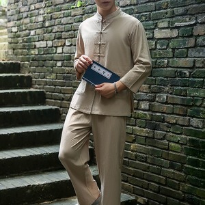 Vêtements de yoga en mélange coton-lin, <span class=keywords><strong>costume</strong></span> <span class=keywords><strong>traditionnel</strong></span> <span class=keywords><strong>chinois</strong></span> pour la méditation zen, le tai-chi, <span class=keywords><strong>costume</strong></span> Tang pour jeunes hommes - Product Image 2
